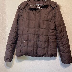 Zenana Outfitters Chocolate Puffer Jacket detachable fur trimmed hood